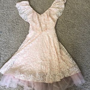 Pink lace floral ruffle dress